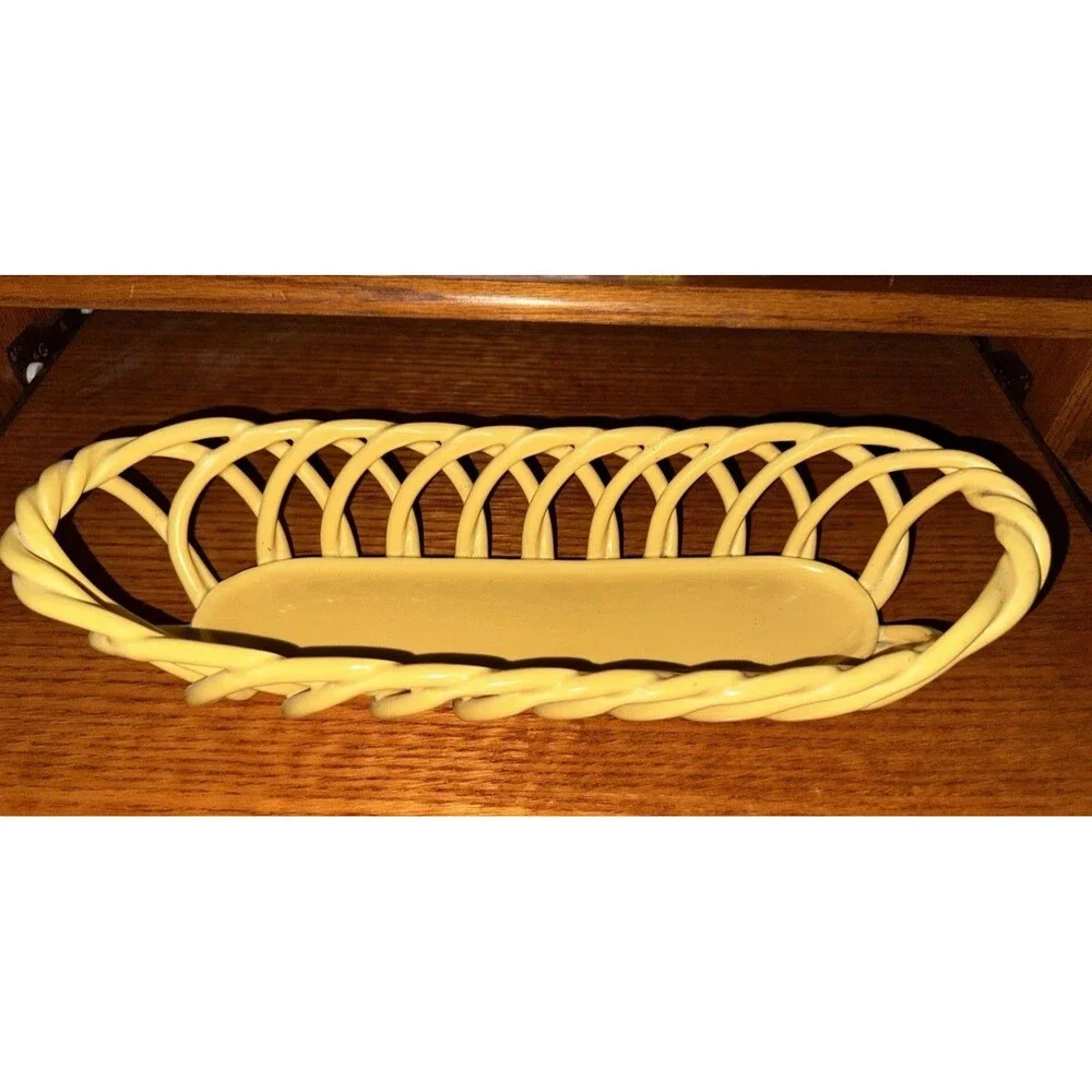 Eucalyptus Stoneware Open Weave Bread Basket 15 1/2